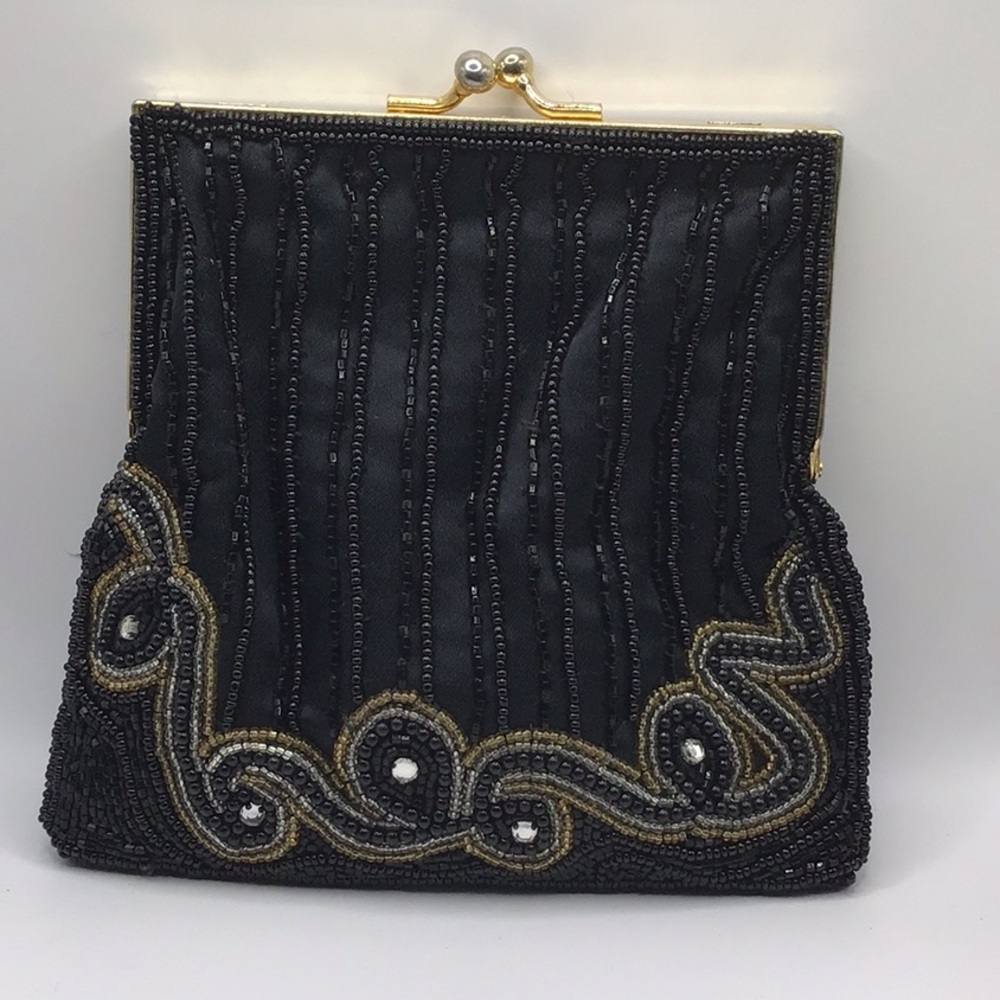 Andre Cellini Vintage Handmade Black Beaded Evening Clutch Bag